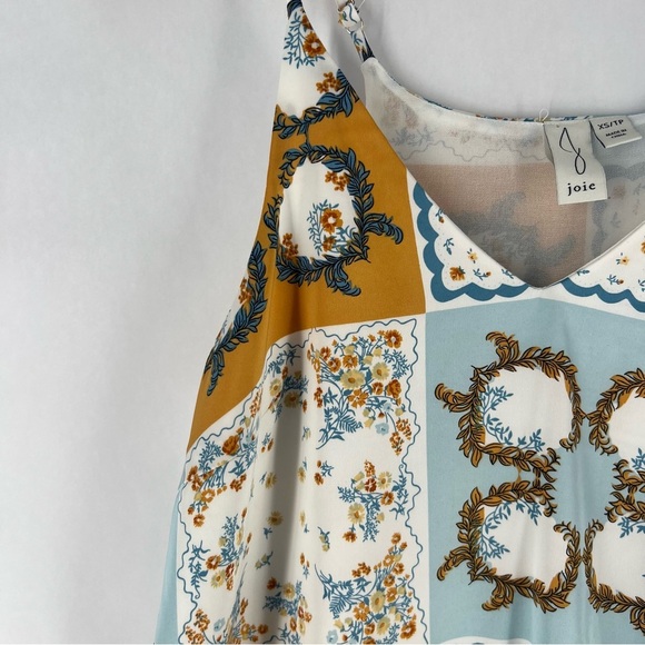 Joie Silky Chiffon Multicolor Handkerchief Print V Neck‎ Tank Top - Picture 2 of 10